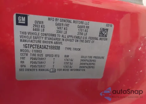 2010 GMC Sierra 1500 Work Truck z USA, uszkodzony, nr VIN 1GTPCTEA3AZ188938